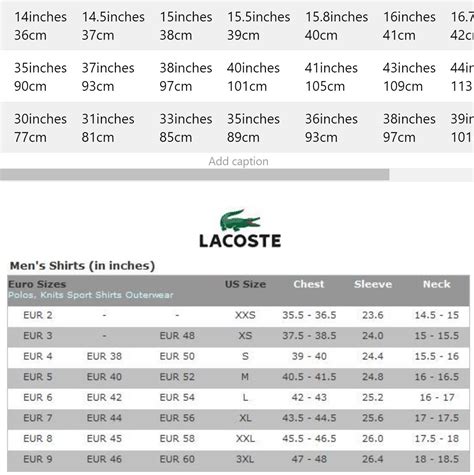 lacoste size guide uk.